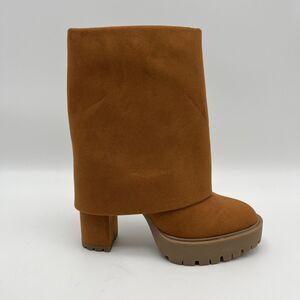 INC Womens Brown 1" Platform Cuffed Overlay Acelina Round Toe Heeled Boots 9.5 M